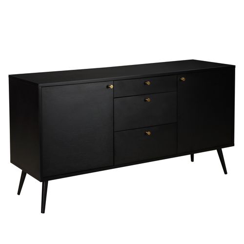 Buffet Design Effet Bois Foncé 2 Portes 3 Tiroirs 150 Cm Noir