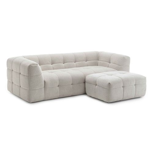 Canapé 3 Places En Bois Et Polyester Avec Pouf Écru L228 Cm  Tissu Bubble