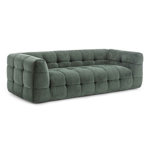 Canapé 3 Places En Bois Et Polyester Avec Pouf Vert L228 Cm  Tissu Bubble