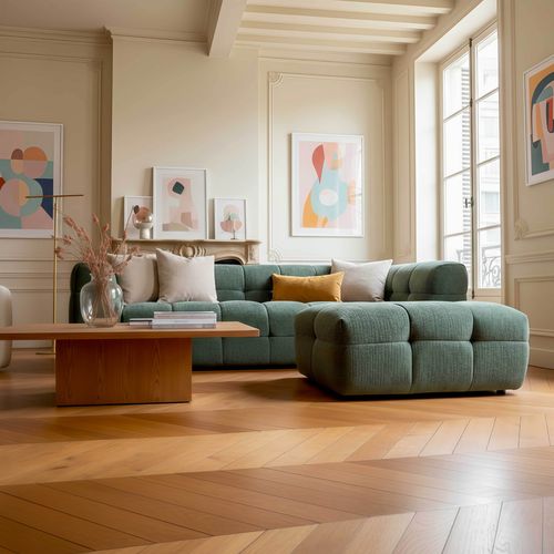 Canapé 3 Places En Bois Et Polyester Avec Pouf Vert L228 Cm  Tissu Bubble