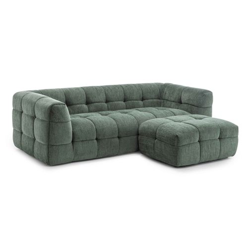 Canapé 3 Places En Bois Et Polyester Avec Pouf Vert L228 Cm  Tissu Bubble