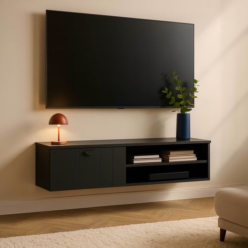 Meuble TV Suspendu 120 Cm Moderne Noir