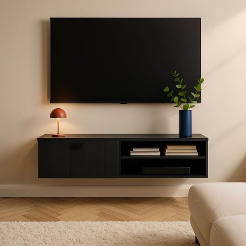Meuble TV Suspendu 120 Cm Moderne Noir