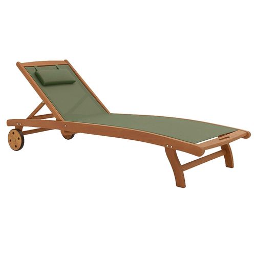 Lot De 2 Bains De Soleil En Bois Inclinable Avec Roues Vert Sauge