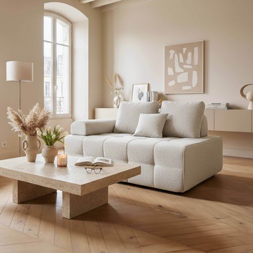 Fauteuil Droit Pour Canapé Compressé En Tissu Écru L 140 Cm Snuggy