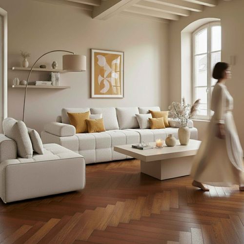 Fauteuil Droit Pour Canapé Compressé En Tissu Écru L 140 Cm Snuggy