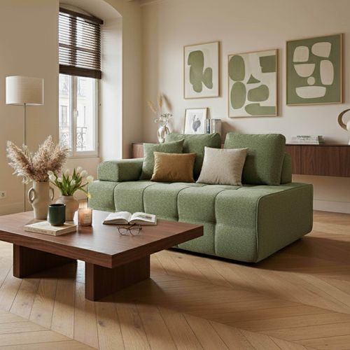 Fauteuil Droit Pour Canapé Modulable En Tissu Vert L 140 Cm Snuggy