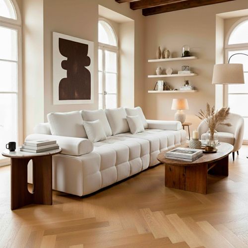 Canapé Modulable 4 Places En Tissu Écru L 282 Cm Snuggy