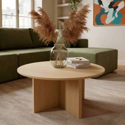 Table Basse Ronde 80 Cm Scandinave Effet Bois Clair