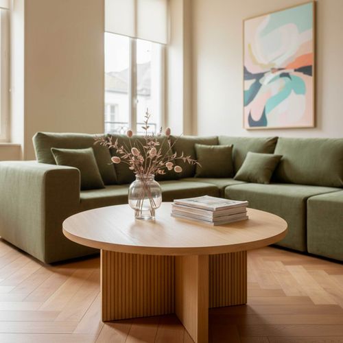 Table Basse Ronde 80 Cm Scandinave Effet Bois Clair