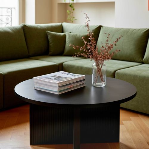 Table Basse Ronde 80 Cm Scandinave Effet Bois Noir