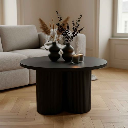 Table Basse Ronde 80 Cm Scandinave Bois Noir
