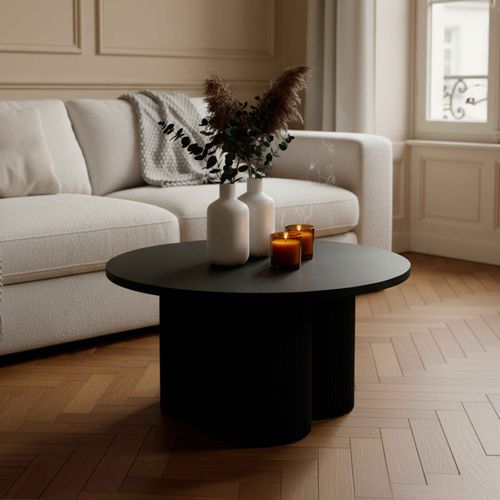 Table Basse Ronde 80 Cm Scandinave Bois Noir