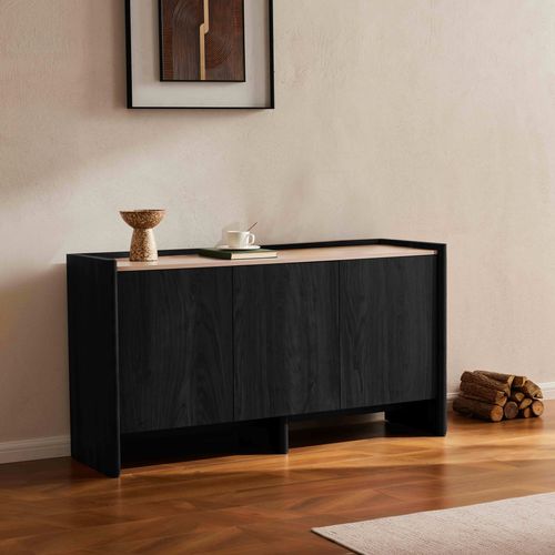 Buffet 3 Portes Moderne Rectangulaire L140 Cm Bois Noir Gina