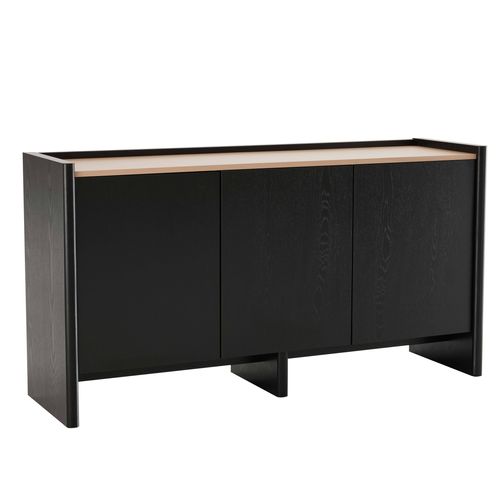 Buffet 3 Portes Moderne Rectangulaire L140 Cm Bois Noir Gina