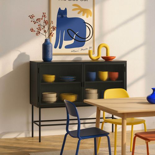 Buffet Moderne 2 Portes 110 Cm En Métal Et Verre Noir