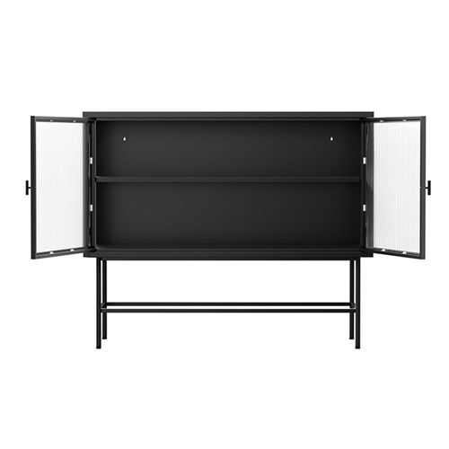 Buffet Moderne 2 Portes 110 Cm En Métal Et Verre Noir
