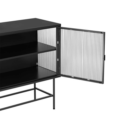 Buffet Moderne 2 Portes 110 Cm En Métal Et Verre Noir