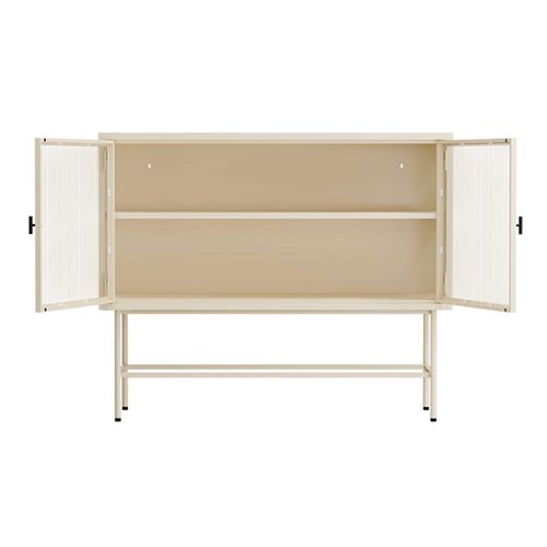 Buffet Moderne 2 Portes 110 Cm En Métal Et Verre Écru