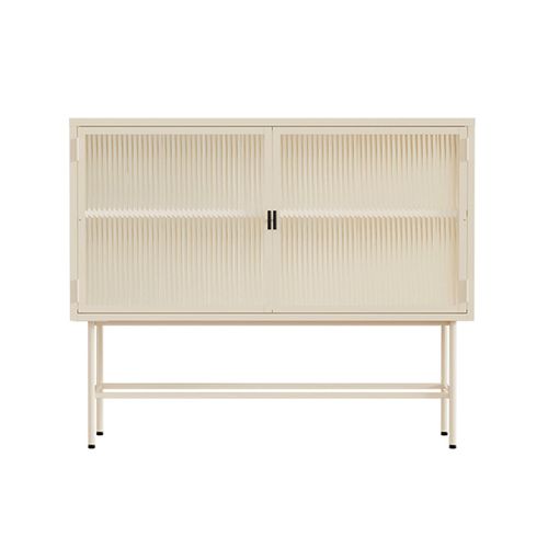 Buffet Moderne 2 Portes 110 Cm En Métal Et Verre Écru