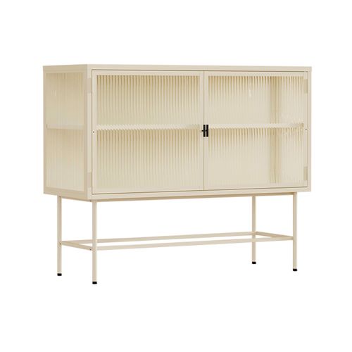 Buffet Moderne 2 Portes 110 Cm En Métal Et Verre Écru