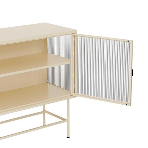 Buffet Moderne 2 Portes 110 Cm En Métal Et Verre Écru