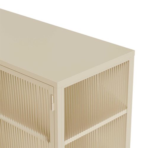 Buffet Moderne 2 Portes 110 Cm En Métal Et Verre Écru