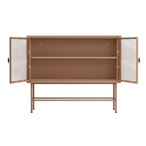 Buffet Moderne 2 Portes 110 Cm En Métal Et Verre Marron