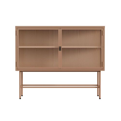 Buffet Moderne 2 Portes 110 Cm En Métal Et Verre Marron