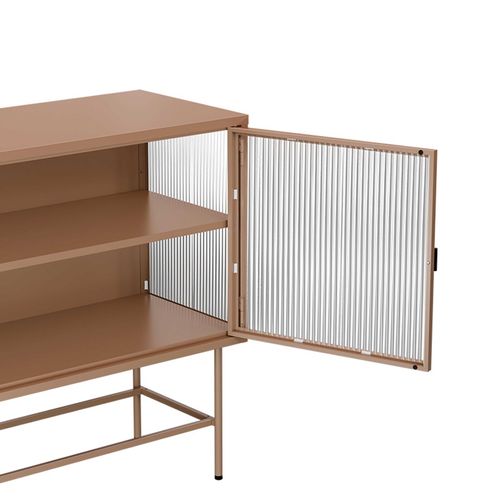 Buffet Moderne 2 Portes 110 Cm En Métal Et Verre Marron