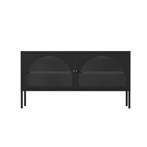 Meuble TV Moderne 2 Portes L115 Cm En Métal Noir