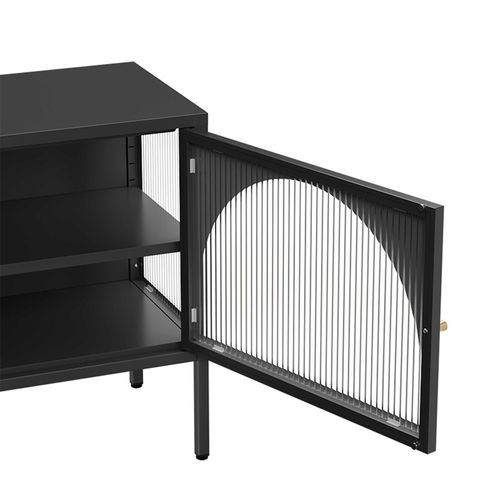Meuble TV Moderne 2 Portes L115 Cm En Métal Noir