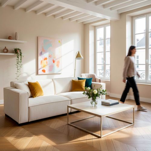 Table Basse Carrée Moderne L90 Cm Écru