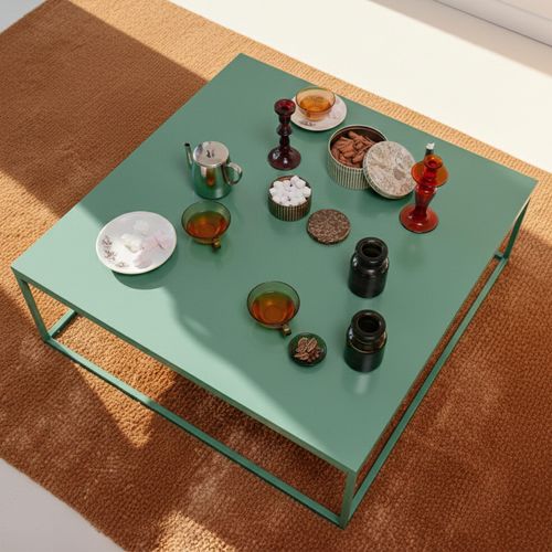 Table Basse Carrée Moderne L90 Cm Vert Sauge
