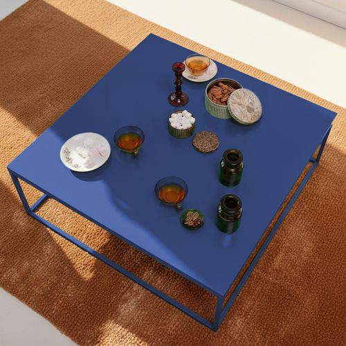 Table Basse Carrée Moderne L90 Cm Bleu Foncé