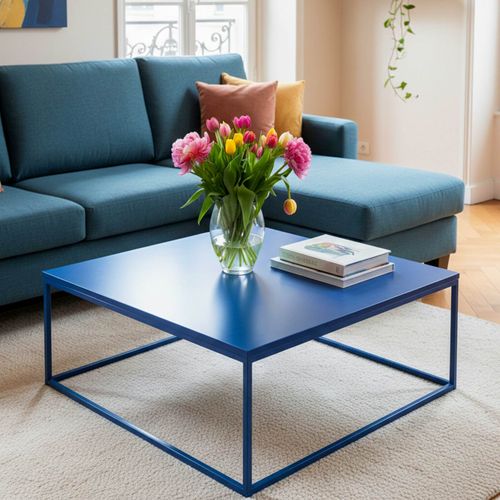 Table Basse Carrée Moderne L90 Cm Bleu Foncé