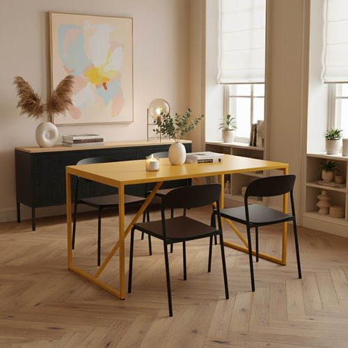 Table à Manger Rectangulaire 4 Places En Acier Jaune