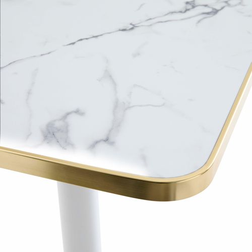 Plateau De Table Stratifié 120 X 60 Cm Et Bord Aluminium Marbre Blanc