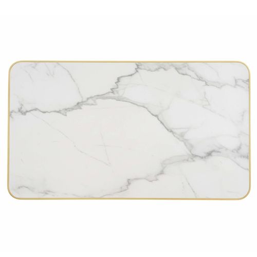 Plateau De Table Stratifié 120 X 60 Cm Et Bord Aluminium Marbre Blanc