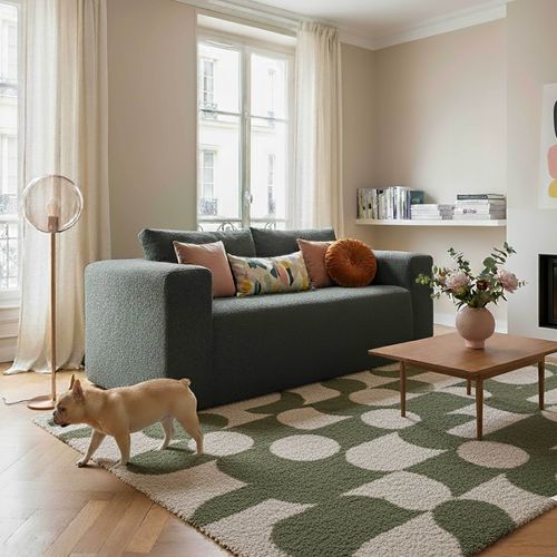 Canapé Compressé 2 Places En Tissu Bouclette Avec Coussins - Vert