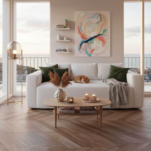 Canapé Compressé 3 Places En Tissu Bouclette Avec Coussins L 200 Cm - Blanc