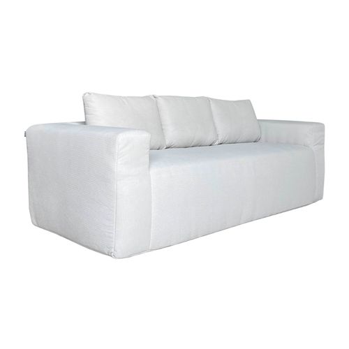 Canapé Compressé 3 Places En Tissu Côtelé Avec Coussins L 200 Cm - Blanc