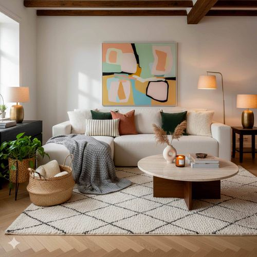 Canapé Angle 4 Places Tissu Et Méridienne Gauche Écru L265 Cm