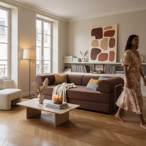 Canapé Compressé 2 Places En Tissu Coussins Compressé 206 Cm Marron Wendy