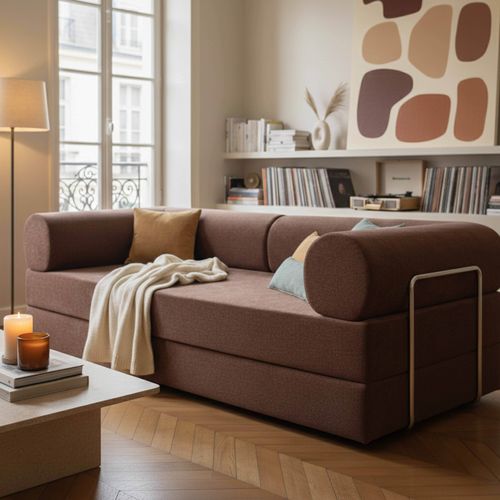 Canapé Compressé 2 Places En Tissu Coussins Compressé 206 Cm Marron Wendy