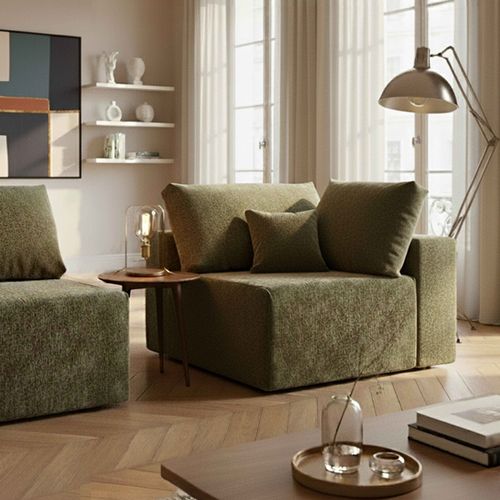 Fauteuil D'angle Pour Canapé Modulable En Tissu Vert L 100 Cm Hector