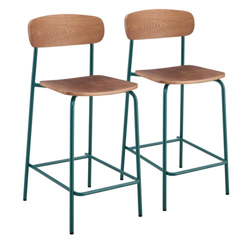 Lot De 2 Chaises Hautes En Métal Et Bois Vert Kaki