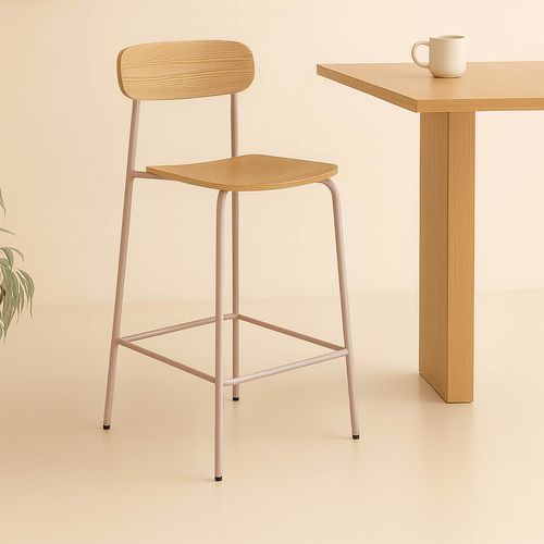 Lot De 2 Chaises Hautes En Métal Et Bois Rose