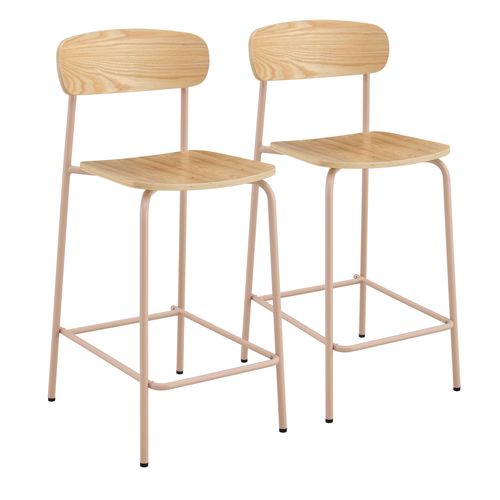 Lot De 2 Chaises Hautes En Métal Et Bois Rose