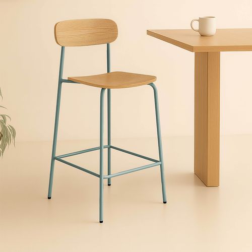 Lot De 2 Chaises Hautes En Métal Et Bois Bleu Clair
